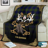 Colquhoun Modern Tartan Crest Premium Blanket - Celtic Stag style